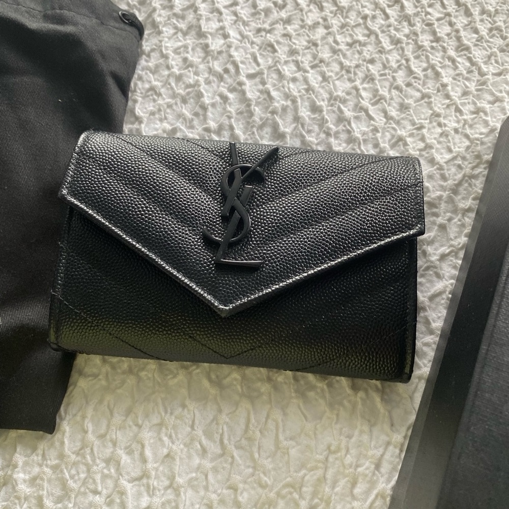 Yves Saint Laurent Black Textured Leather Wallet with YSL Logo